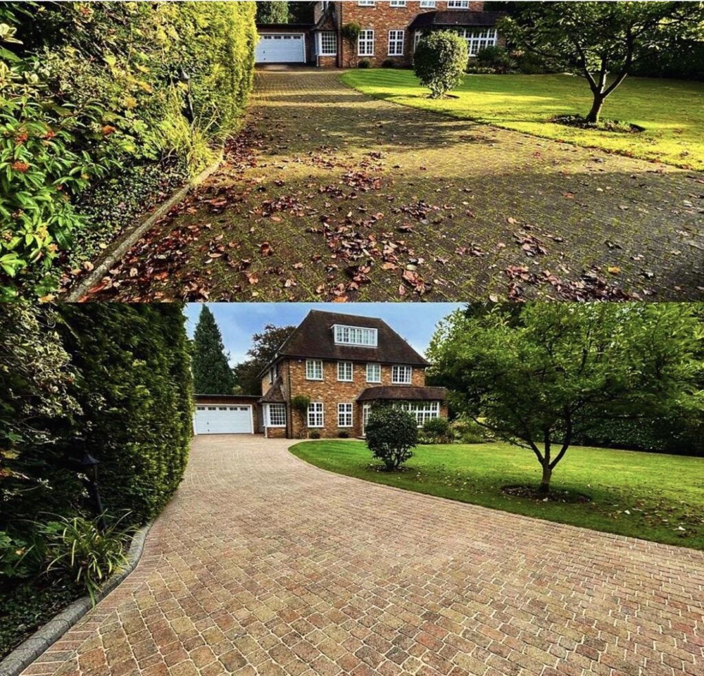 Long block paving driveway before and after