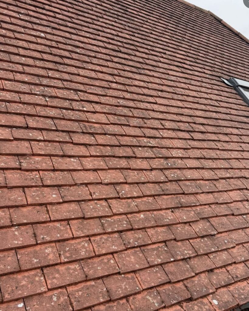 Red tiled roof clean and moss-free after cleaning